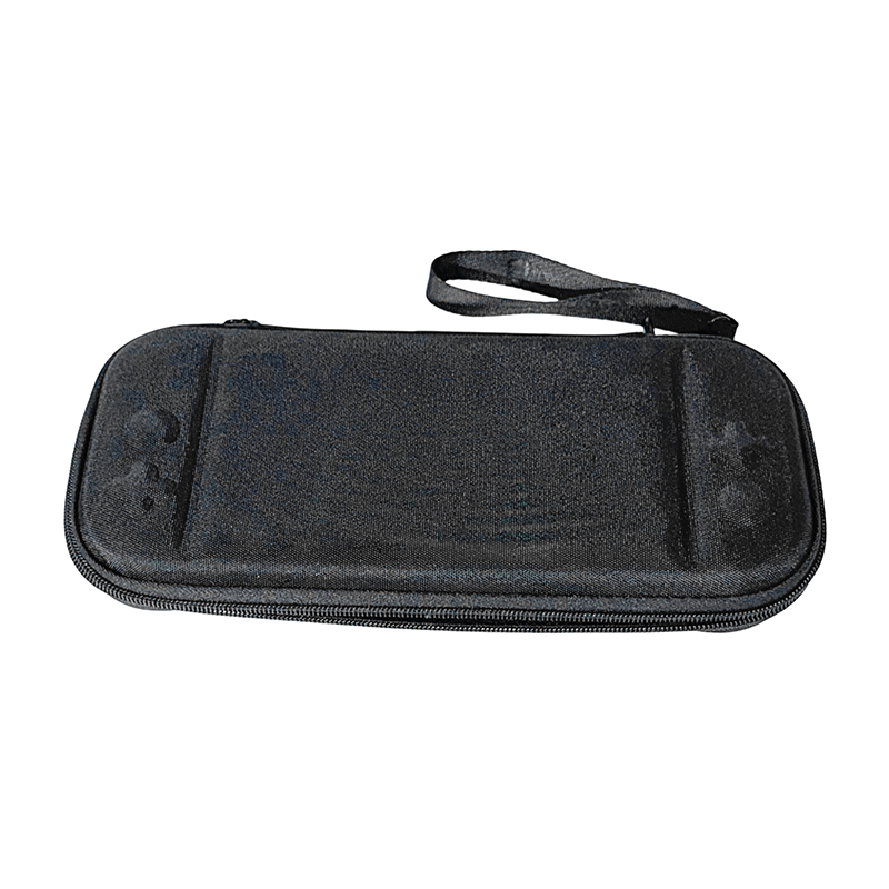 Top view of black custom Switch 2 EVA travel case featuring an ergonomic hand strap for easy portability. Supplied by OEM manufacturer.
